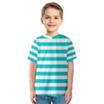 Horizontal Stripes - White and Cyan Kid s Sport Mesh Tee