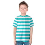 Horizontal Stripes - White and Cyan Kid s Cotton Tee