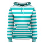 Horizontal Stripes - White and Cyan Women s Pullover Hoodie