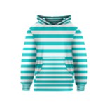 Horizontal Stripes - White and Cyan Kid s Pullover Hoodie