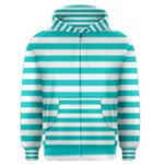 Horizontal Stripes - White and Cyan Men s Zipper Hoodie