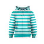 Horizontal Stripes - White and Cyan Kid s Zipper Hoodie