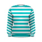 Horizontal Stripes - White and Cyan Women s Sweatshirt