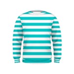 Horizontal Stripes - White and Cyan Kid s Sweatshirt
