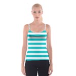 Horizontal Stripes - White and Cyan Spaghetti Strap Top