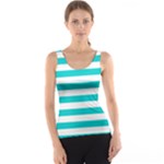 Horizontal Stripes - White and Cyan Tank Top