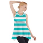 Horizontal Stripes - White and Cyan Side Drop Tank Tunic