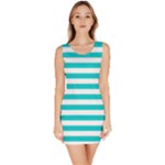 Horizontal Stripes - White and Cyan Bodycon Dress
