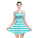 Horizontal Stripes - White and Cyan Reversible Skater Dress