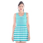 Horizontal Stripes - White and Cyan Scoop Neck Skater Dress