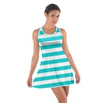 Horizontal Stripes - White and Cyan Cotton Racerback Dress