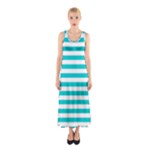 Horizontal Stripes - White and Cyan Full Print Maxi Dress