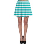 Horizontal Stripes - White and Cyan Skater Skirt