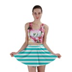 Horizontal Stripes - White and Cyan Mini Skirt