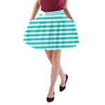 Horizontal Stripes - White and Cyan A-Line Pocket Skirt