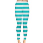 Horizontal Stripes - White and Cyan Women s Leggings