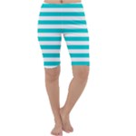 Horizontal Stripes - White and Cyan Cropped Leggings