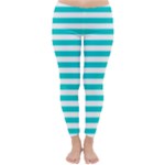 Horizontal Stripes - White and Cyan Winter Leggings