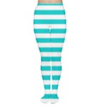 Horizontal Stripes - White and Cyan Women s Tights