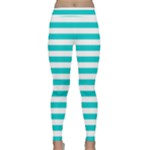 Horizontal Stripes - White and Cyan Yoga Leggings