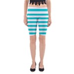 Horizontal Stripes - White and Cyan Yoga Cropped Leggings