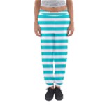Horizontal Stripes - White and Cyan Women s Jogger Sweatpants