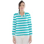 Horizontal Stripes - White and Cyan Wind Breaker (Women)