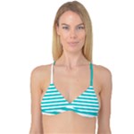 Horizontal Stripes - White and Cyan Reversible Tri Bikini Top