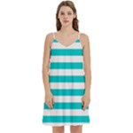 Horizontal Stripes - White and Cyan Women s Reversible Sports Bra with Border