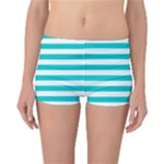 Horizontal Stripes - White and Cyan Reversible Boyleg Bikini Bottoms