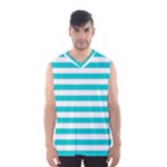 Horizontal Stripes - White and Cyan Men s Basketball Tank Top