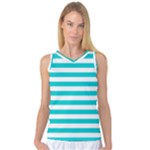 Horizontal Stripes - White and Cyan Women s Basketball Tank Top