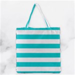 Horizontal Stripes - White and Cyan Grocery Tote Bag