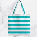 Horizontal Stripes - White and Cyan Zipper Grocery Tote Bag