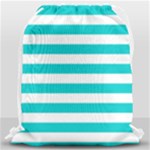 Horizontal Stripes - White and Cyan Drawstring Bag (Large)