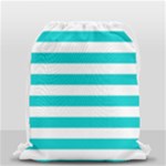 Horizontal Stripes - White and Cyan Drawstring Bag (Small)