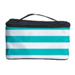 Horizontal Stripes - White and Cyan Cosmetic Storage Case