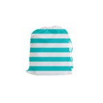 Horizontal Stripes - White and Cyan Drawstring Pouch (S)