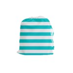 Horizontal Stripes - White and Cyan Drawstring Pouch (M)