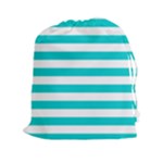 Horizontal Stripes - White and Cyan Drawstring Pouch (XXl)