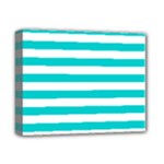 Horizontal Stripes - White and Cyan Deluxe Canvas 14  x 11  (Stretched)