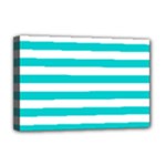 Horizontal Stripes - White and Cyan Deluxe Canvas 18  x 12  (Stretched)