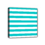 Horizontal Stripes - White and Cyan Mini Canvas 4  x 4  (Stretched)