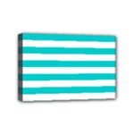 Horizontal Stripes - White and Cyan Mini Canvas 6  x 4  (Stretched)