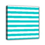 Horizontal Stripes - White and Cyan Mini Canvas 6  x 6  (Stretched)
