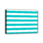 Horizontal Stripes - White and Cyan Mini Canvas 7  x 5  (Stretched)