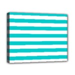 Horizontal Stripes - White and Cyan Canvas 10  x 8  (Stretched)