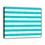 Horizontal Stripes - White and Cyan Canvas 14  x 11  (Stretched)