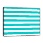 Horizontal Stripes - White and Cyan Canvas 16  x 12  (Stretched)