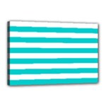 Horizontal Stripes - White and Cyan Canvas 18  x 12  (Stretched)